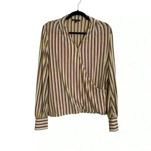 Adrianna Papell Yellow & White Long Sleeve Blouse Women's Size Small